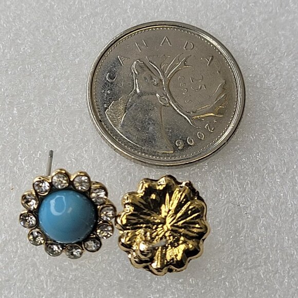 Blue Turquoise Glass cabochon Button Small Earrings - Picture 7 of 8